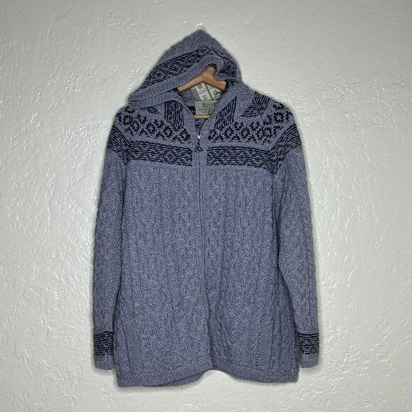 Aran Sweater Market Women's Fairisle Merino Wool Knit Hoodie Gray XL NWT - Picture 2 of 8